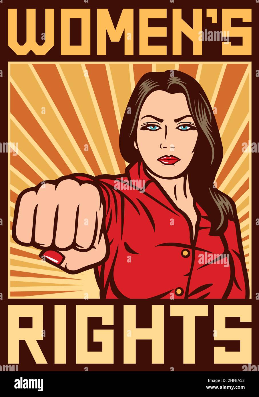 Women`s rights poster - pop art woman punching vector illustration Stock Vector